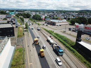 一般国道12号奈井江町町道16号線交差点舗装外一連工事　岩見沢工区　施工中